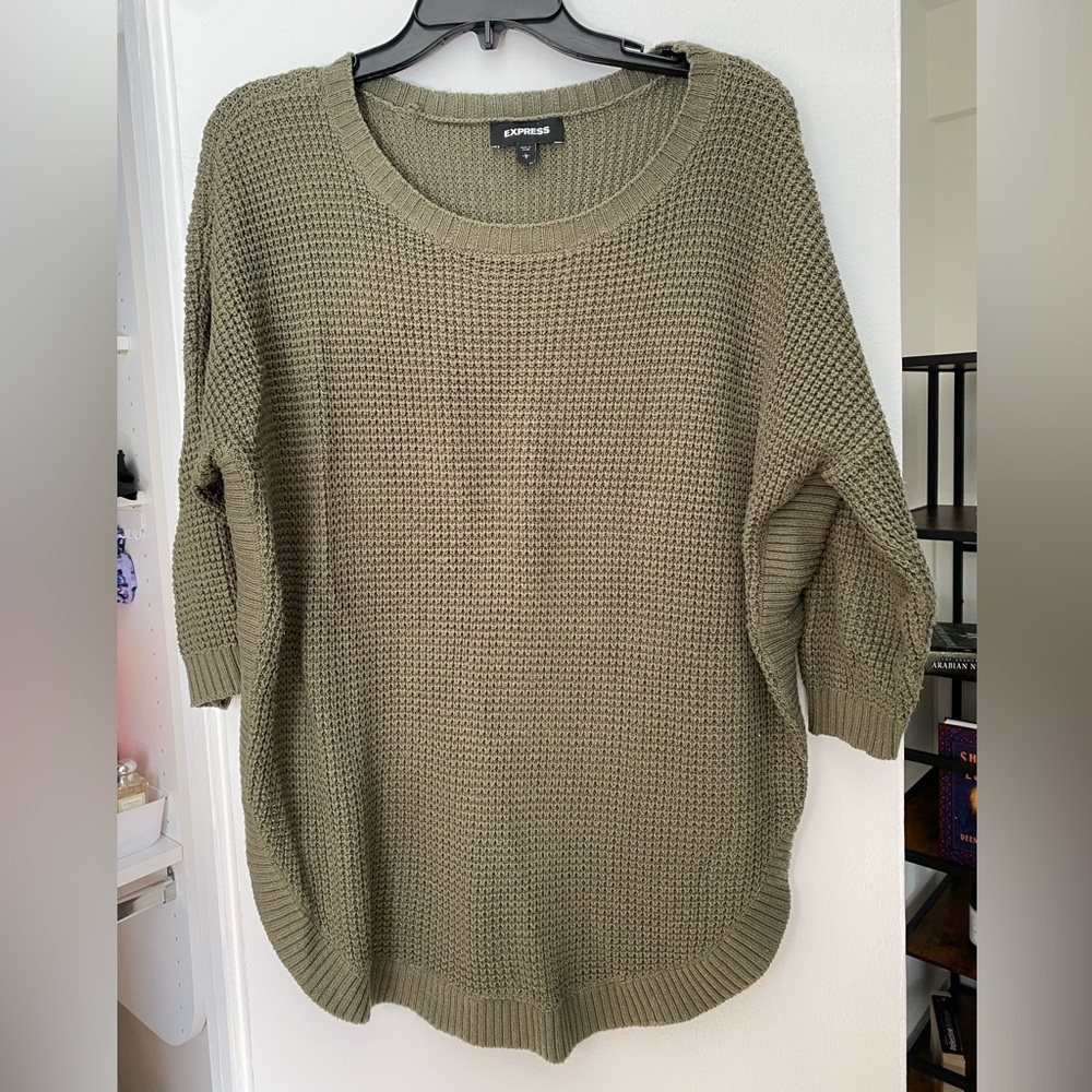 Express Olive Green Scoop Hem Sweater